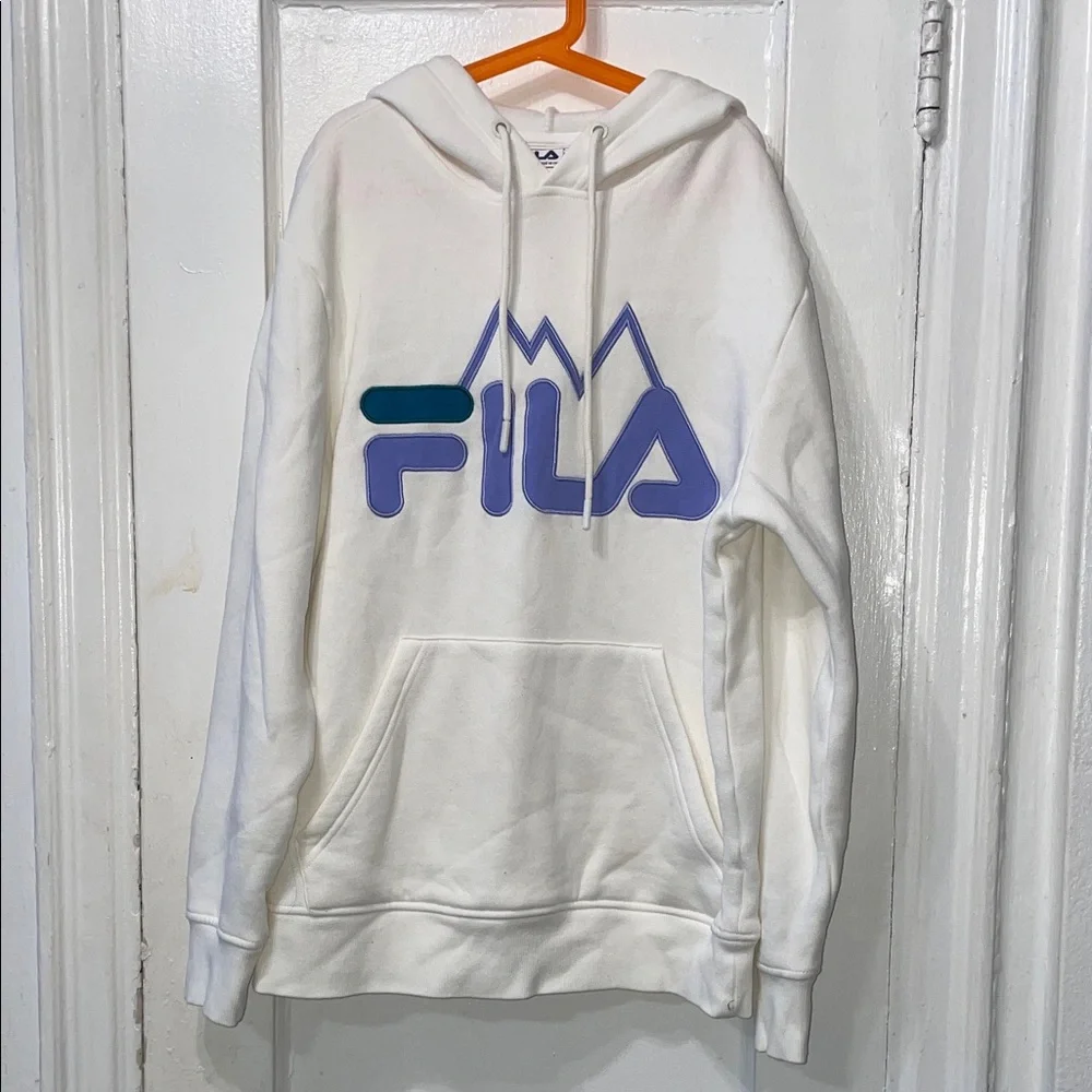 Fila White Hoodie with Blue and Purple Logo - Picture 1 of 3